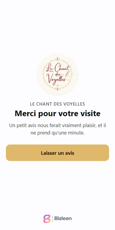 Page de remerciement du Chant des Voyelles, en français